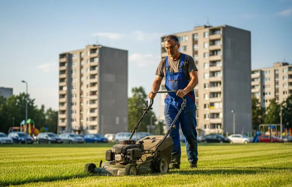 Koszenie trawy na osiedlu